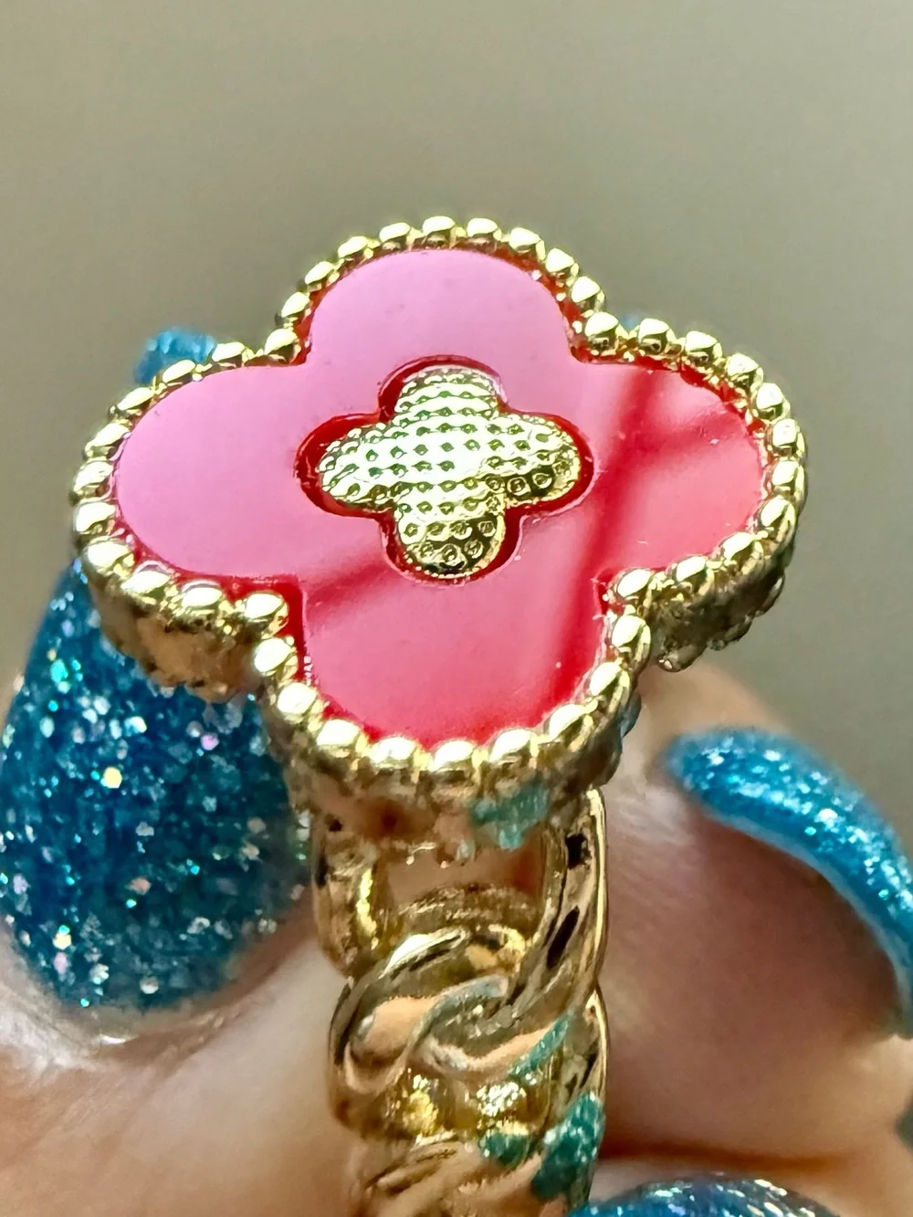 NEW! 18k Yellow Gold Plated Red Clover Ring